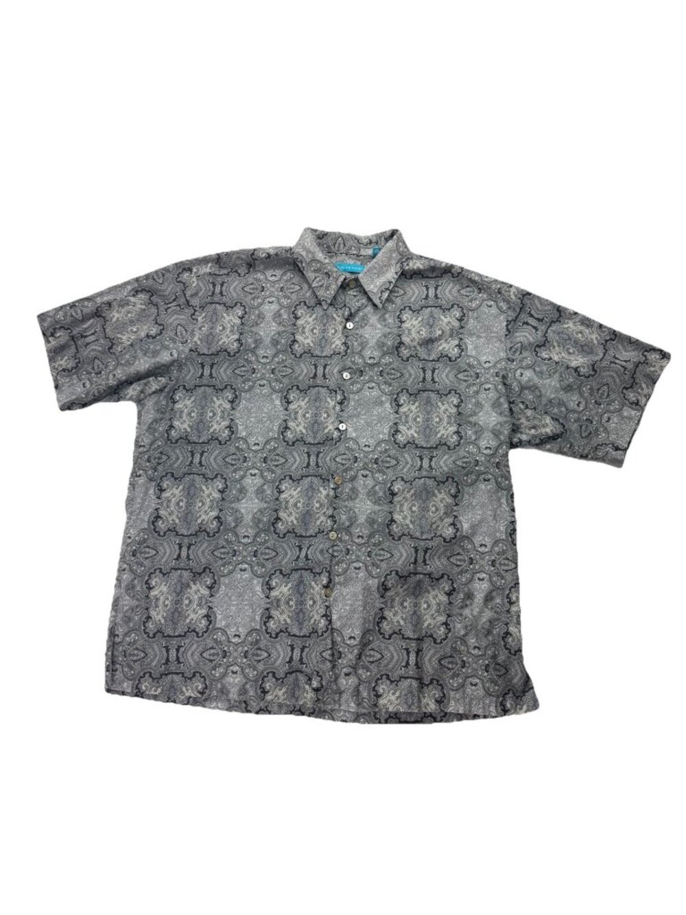 Tori Richard Mens L Gray Paisley Medallion Hawaiian Short Sleeve Shirt